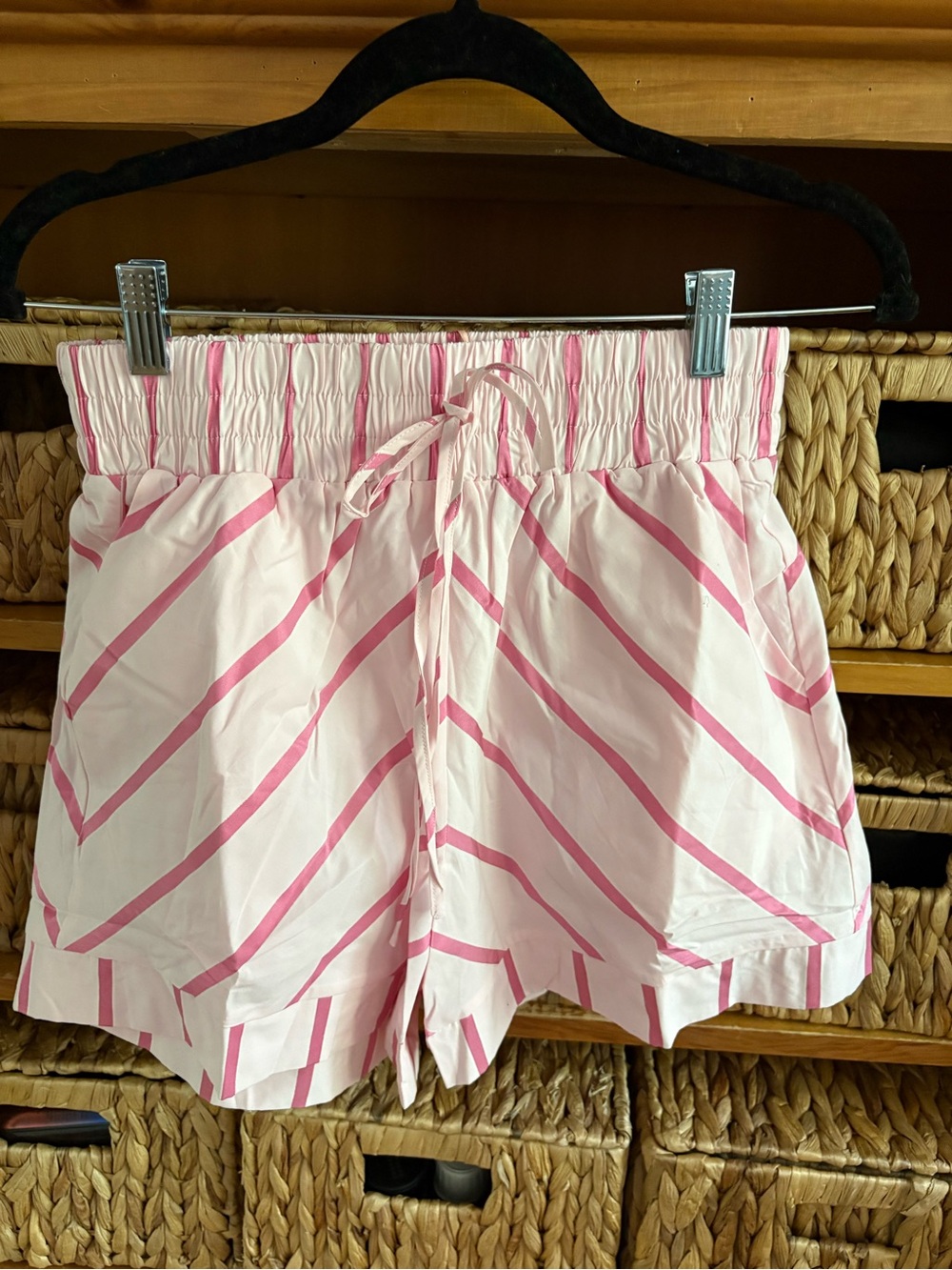 entro Pink and White Striped High Waist Shorts